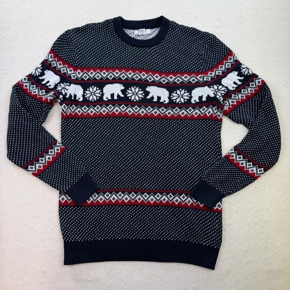 Aspen Men’s Blue Crewneck 100% Cotton Winter Sweater Polar Bears Size Large - Picture 3 of 8